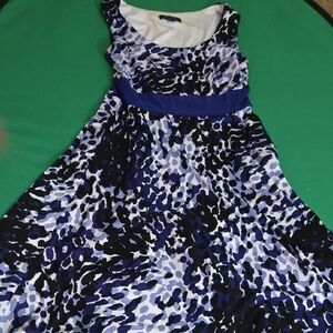 Perceptions Blue and Black Abstract Midi Dress